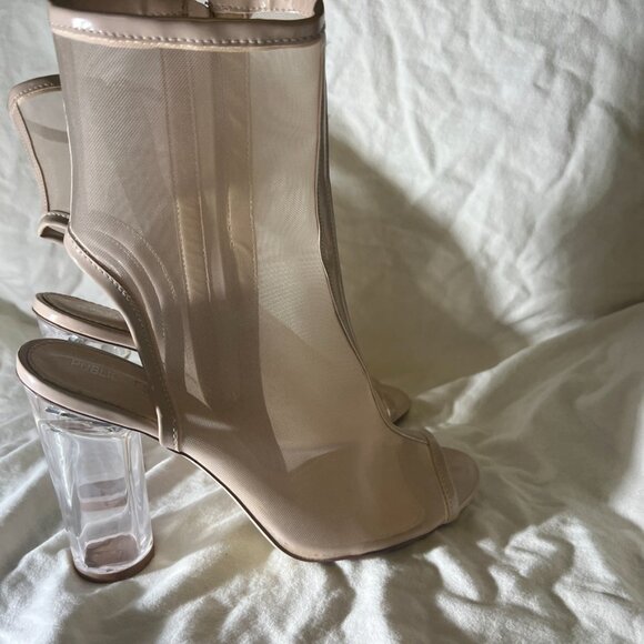 Public Desire Nude Clear Ankle Boot Block Heels Open Toe - Picture 2 of 11